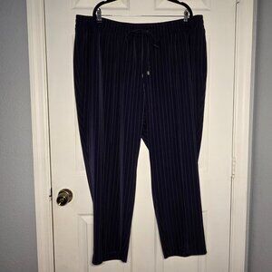 Lane Bryant Navy White Pinstripe Drawstring Wide Leg Pull-on Pant Size 26 (EUC)